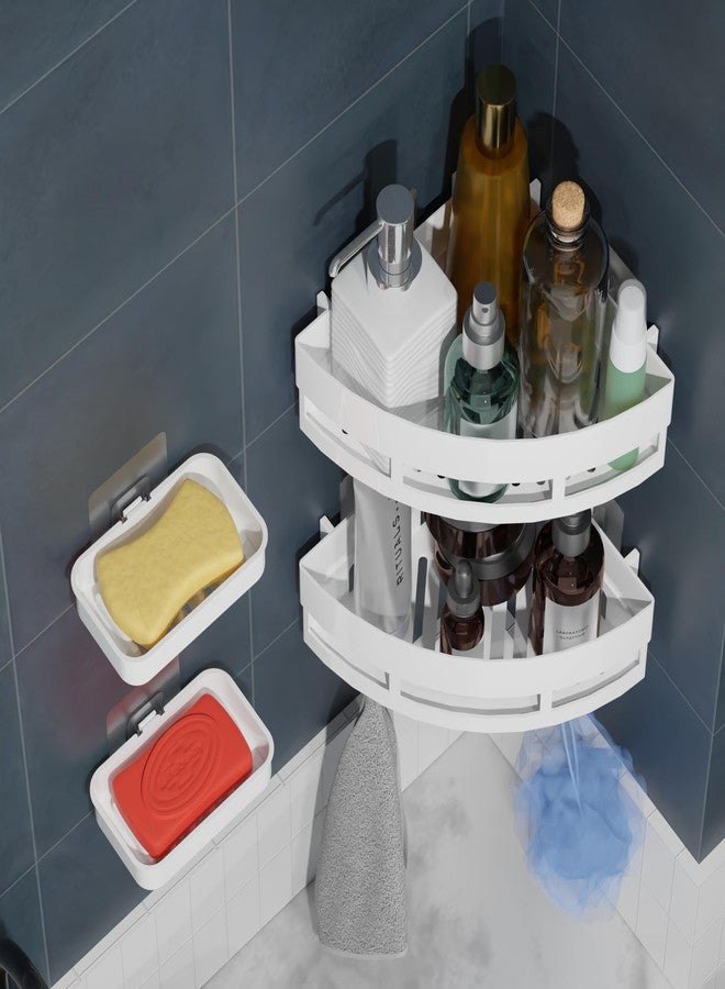XBEY Bathroom Shelf for Wall, Self-Adhesive Bathroom Organiser with Towel Holder Self Adhesive Triangle Shape Corner Shelf with Magic Sticker Bathroom Hardware (2 Triangle Corner + 2 Soap Dish) - Image 3